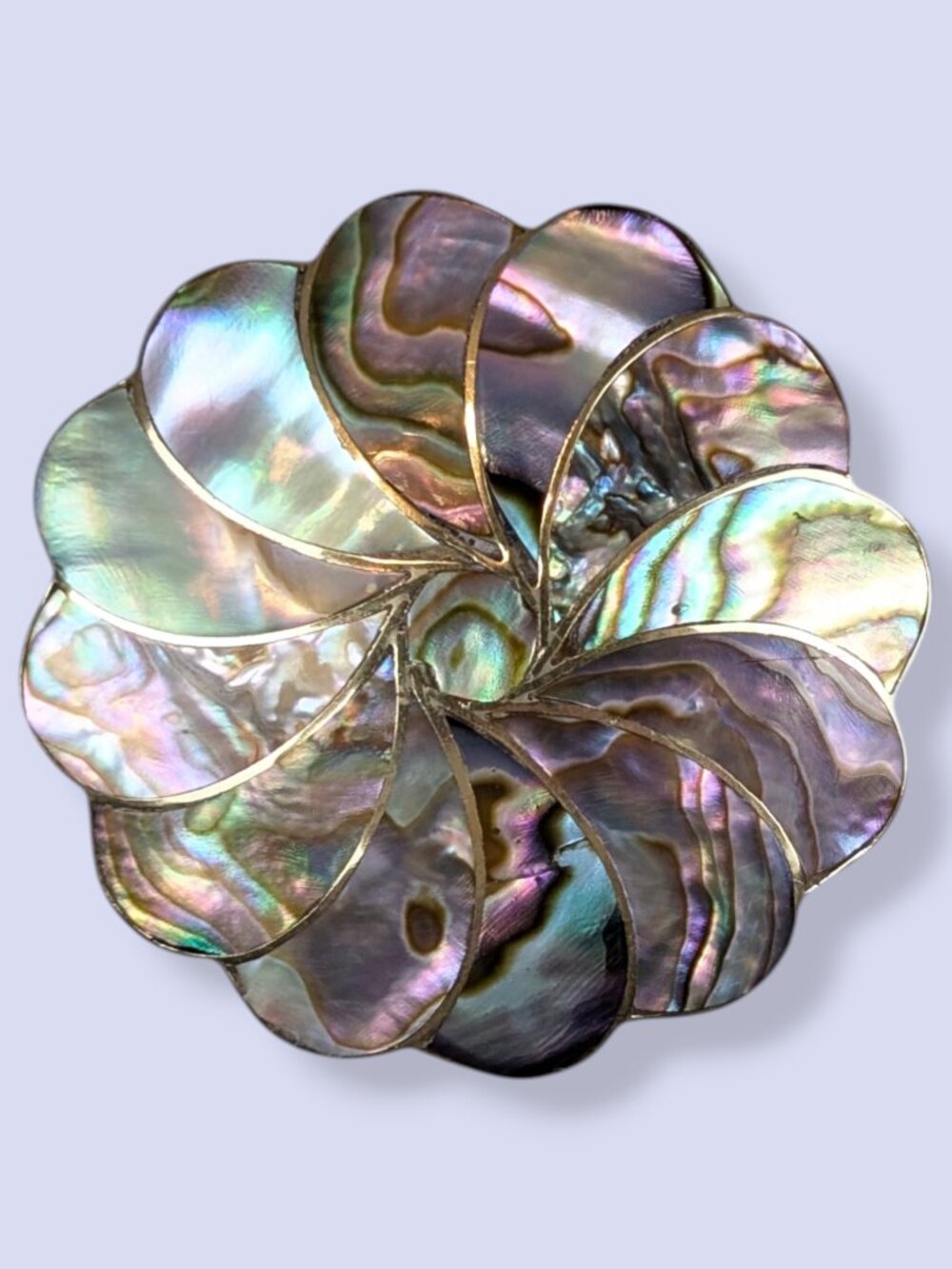 Vintage Scalloped Abalone Inlay Taxco-Style Mexico Brooch